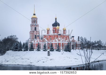 Cathedral And River Polist Staraya Russa At The Winter Background