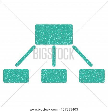 Hierarchy grainy textured icon for overlay watermark stamps. Flat symbol with dust texture. Dotted vector cyan ink rubber seal stamp with grunge design on a white background.