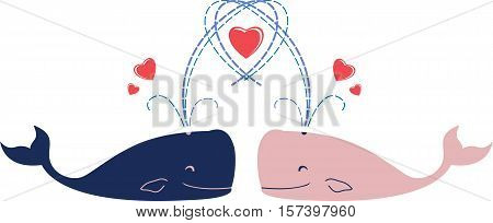 Abstract flat image witn graphic love whales