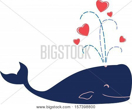 Abstract flat image witn graphic love whale