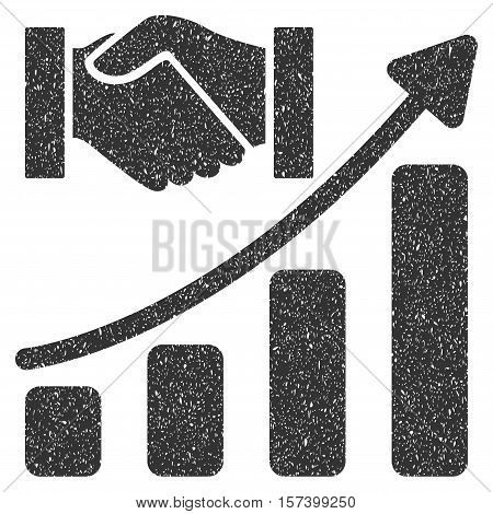 Acquisition Hands Growth Chart grainy textured icon for overlay watermark stamps. Flat symbol with dirty texture. Dotted vector gray ink rubber seal stamp with grunge design on a white background.