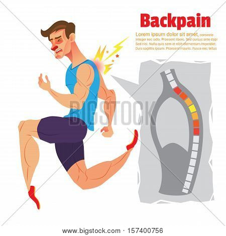 Back pain of ahtletic Cartoon character Vector illustration.
