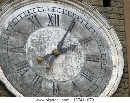 The clock tower of the Palazzo Comunale with the Cortona. Tuscany Italy