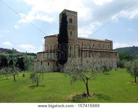 Sant Antimo Abbey near Montalcino in Tuscany Italy
