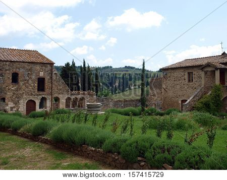Sant Antimo Abbey near Montalcino in Tuscany Italy