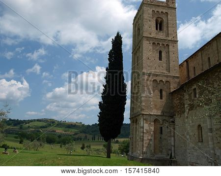 Sant Antimo Abbey near Montalcino in Tuscany Italy