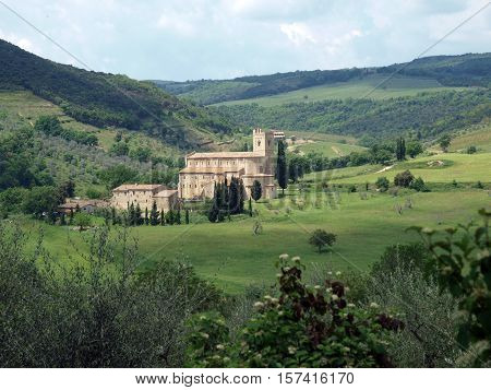 Sant Antimo Abbey near Montalcino in Tuscany Italy