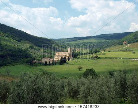 Sant Antimo Abbey near Montalcino in Tuscany Italy