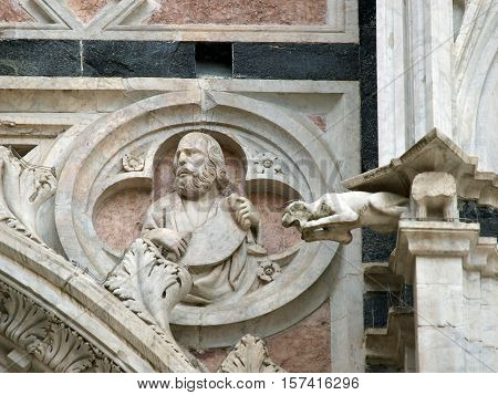 Detail of facde Baptistery in Siena Tuscany