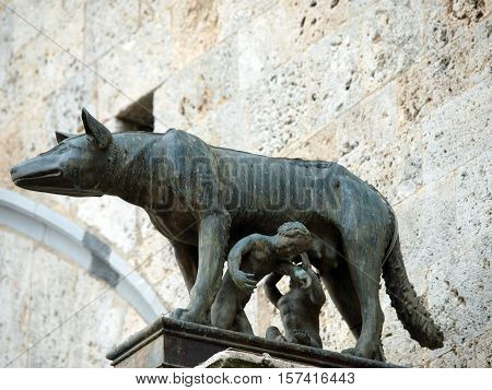 Siena - the town's emblem; a she-wolf suckling the infants Romulus and Remus.