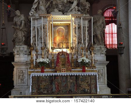 VENICE, ITALY - MAY 23, 2010: Santa Maria Della Salute was built as a thanks or offering to the Mary against he plague which had taken almost a third of the Venice's population in 1630.