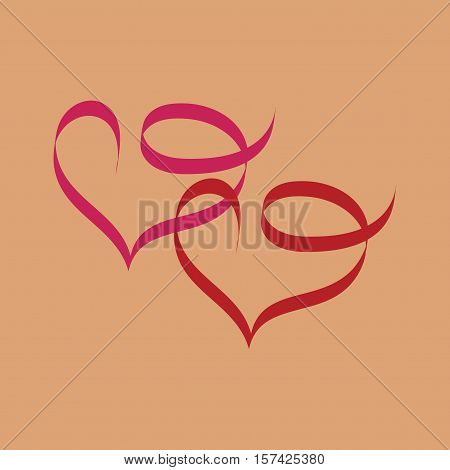 Heart two ribbon. illustration of pink ribbon day valentine symbol holiday. Romantic symbol linked join love passion and wedding. Isolated graphic element. Flat vector image. Vector illustration