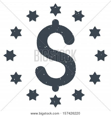 Dollar grainy textured icon for overlay watermark stamps. Flat symbol with dirty texture. Dotted vector smooth blue ink rubber seal stamp with grunge design on a white background.