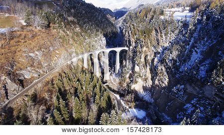 Beautiful Viaduct In Switzerland, Aerial View