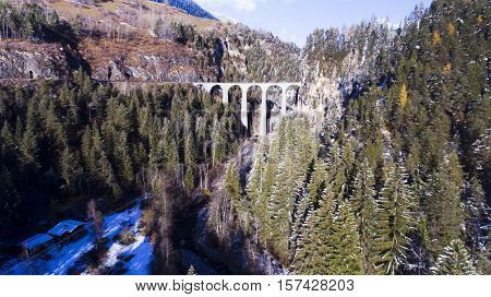Beautiful Viaduct In Switzerland, Aerial View
