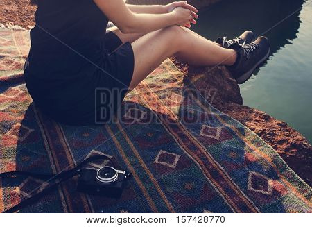 Woman Travel Tranquil Adventure Concept