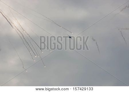 Fighter jet ejected protection against missiles during a military parade in Novi Sad Serbia 2016