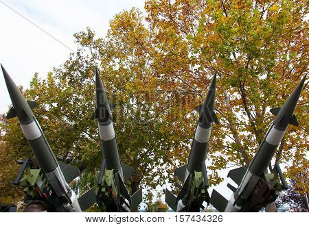 Anti-air missiles on louncher durin military parade Novi Sad Serbia 2016