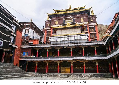Traditional buildings in the compound of the Tibetan Monastery in Shigatse in central Tibet