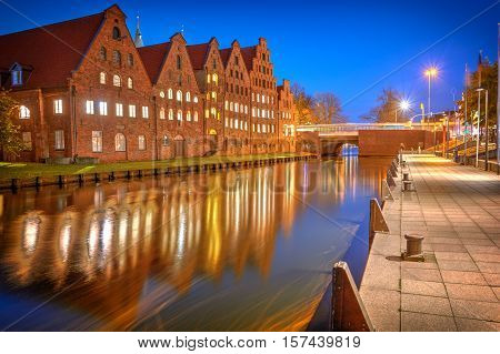 View Of Salzspeicher (salt Storehouses) Of Lubeck At Night