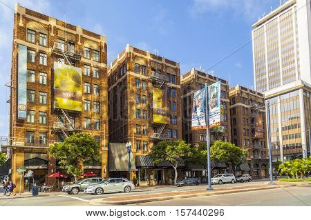 Facade Of Historic Houses In The Gaslamp Quarter  In San Diego