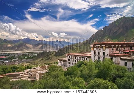View of the Jokhang monastery near Lhasa in central Tibet.
