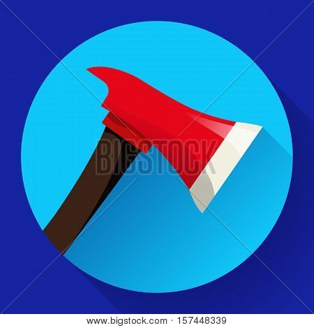 Red fire ax icon flat style. firefighter tool