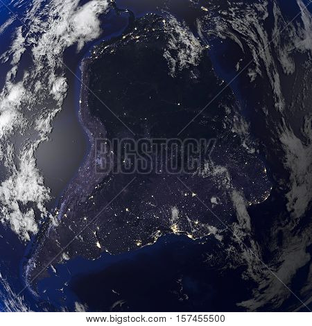 Earth Night View From Space 3D Rendering.