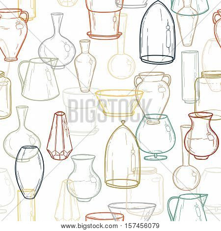 Seamless background with silhouettes of vases. Hand drawing. Vector illustration EPS10.