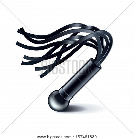 Leather whip isolated on white photo-realistic vector illustration