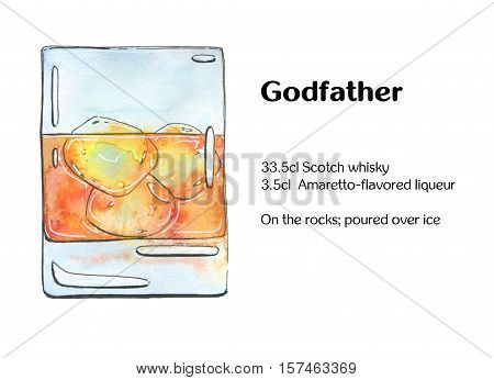 Hand Drawn Watercolor Cocktail Godfather  On White Background