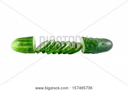 Fresh sliced cucumber on white background isolated