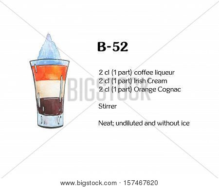 Hand Drawn Watercolor Cocktail B 52 B52 Bifi On White Background