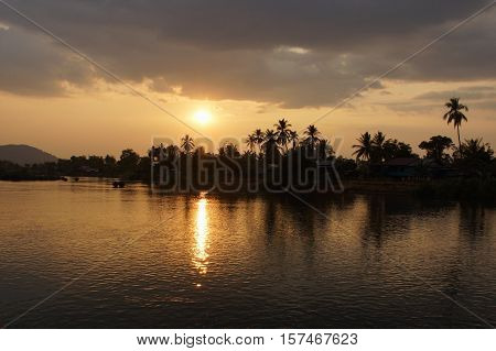 Sundown on Ban Khone village, Don Khone Island within the Mekong river, Laos, Asia