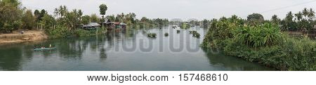 BAN KHONE, LAOS - FEBRUARY 24, 2016: Village Ban Khone on Don Khone Island within the Mekong river on February 24, 2016 in Laos, Asia
