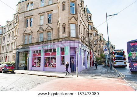 Edinburgh, Scotland, UK-circa July 2016:Nippers on Bruntsfield Street, small shop with very original colors, currently closed