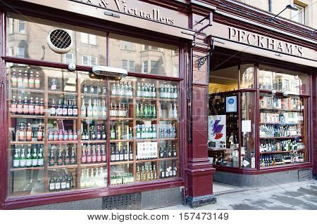 Edinburgh, Scotland, UK-circa July 2016:Peckham on South Clerk Street, magnificent delicatessen, currently closed
