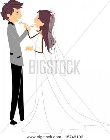 Bir dilim pasta paylaşımı Newlyweds gösterimi