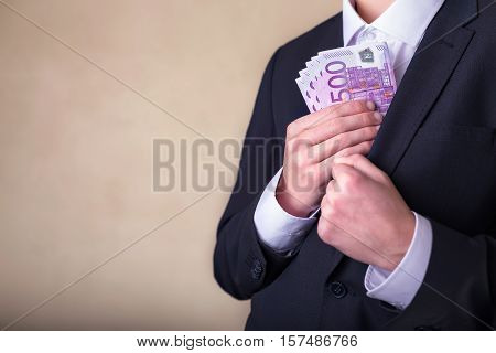 Bribe And Corruption With Euro Banknotes.
