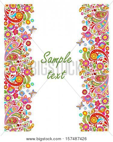 Summery greeting card with seamless decorative floral border