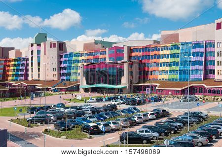 ZWOLLE NETHERLANDS - APRIL 4 2016: Colorful entrance of the Isala hospital. It is the largest non academic hospital in the netherlands with over 1100 beds
