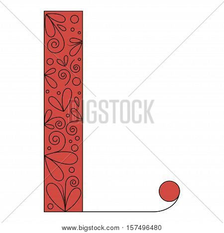 Decorative letter shape. Font type L. Black and red colors