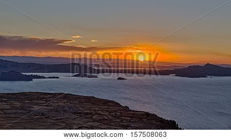 Sunset at Amantani Island (Isla Amantani) of Lake Titicaca, Peru