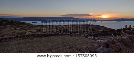 Sunset at Amantani Island (Isla Amantani) of Lake Titicaca, Peru