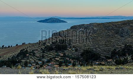 Sunset at Amantani Island (Isla Amantani) of Lake Titicaca, Peru