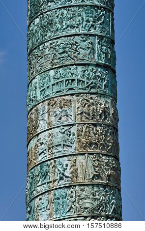 detail of Column Vendome in Paris in France
