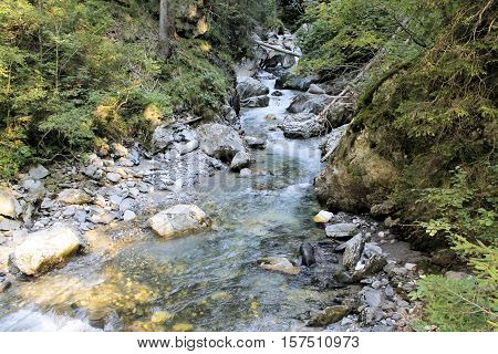 Water torrents through Stanghe, a crevice in Racines near Bolzano in northern Italy