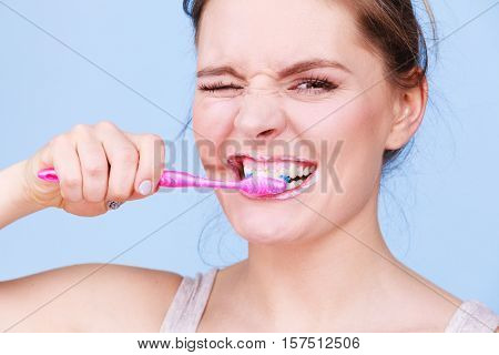Woman Brushing Cleaning Teeth