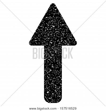 Up Arrow grainy textured icon for overlay watermark stamps. Flat symbol with dirty texture. Dotted vector black ink rubber seal stamp with grunge design on a white background.