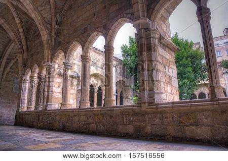 View of the Ghotic Cloister of the Santander cathedral Spain